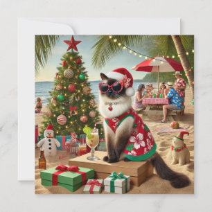 Cat Santa Dress for Christmas in July by beach Holiday Card