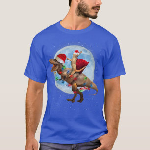 Cat Santa Hat Riding Dinosaur T re Moon Christmas  T-Shirt