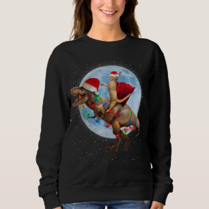 Cat Santa Hat Riding Dinosaur T rex Moon Christmas Sweatshirt