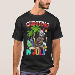 Cat Santa Hat Sunglasses Christmas In July Summer  T-Shirt