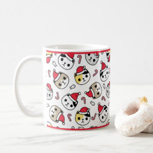 Cat Santa Hats Holiday Red White Kitty Heads Coffee Mug
