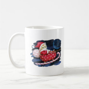 Cat Santa in Santa Sleigh Delivering Gifts Coffee Mug