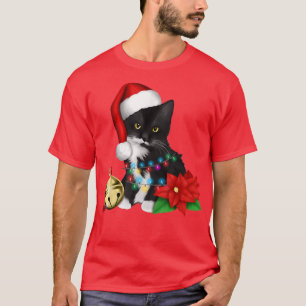 Cat Santa Tangled Up In Christmas Lights  T-Shirt