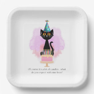Cat   Sarcastic Party Hat Cat Funny Birthday Paper Plate