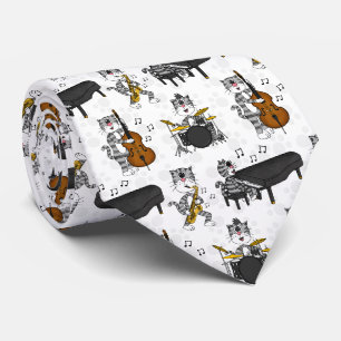 Cat Saxophone Piano Bass Drums Jazz Musician Tie