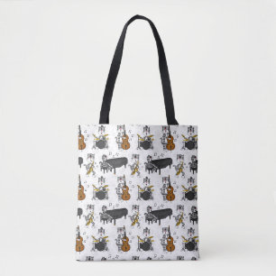 Cat Saxophone Piano Bass Drums Jazz Musician Tote Bag