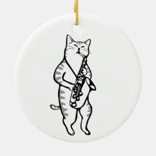 Cat Saxophone Player Musician Jazz Rock Funny Cute Ceramic Ornament