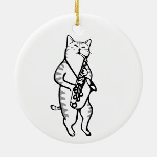 Cat Saxophone Player Musician Jazz Rock Funny Cute Ceramic Ornament