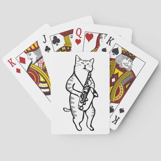 Cat Saxophone Player Musician Jazz Rock Funny Cute Playing Cards (Back)