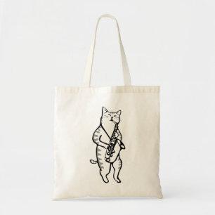 Cat Saxophone Player Musician Jazz Rock Funny Cute Tote Bag
