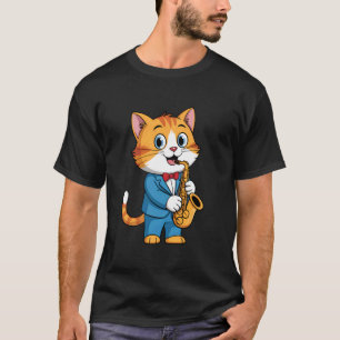 Cat Saxophonist Playing Saxophone Kitten Cat Music T-Shirt