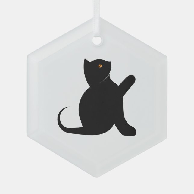 Cat Saying Hello Glass Tree Decoration (Front)