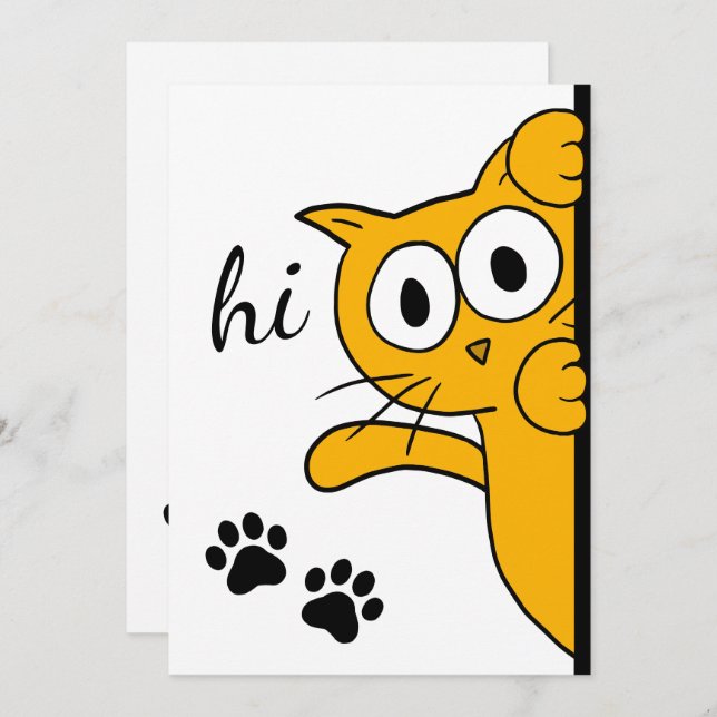 Cat Saying Hi Hello Custom Text Flat Card (Front/Back)