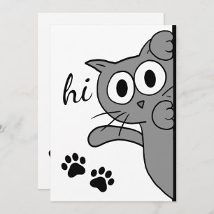 Cat Saying Hi Hello Grey Custom Text Flat Card