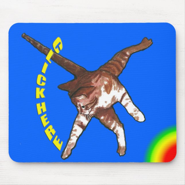 Cat Says Click Here! Blue Mouse Pad (Front)