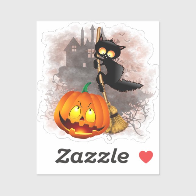 Cat Scared by Pumpkin Fun Halloween Character (Sheet)