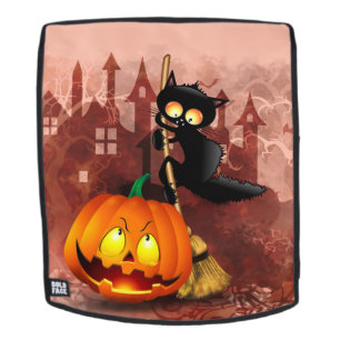 Cat Scared by Pumpkin Fun Halloween Character Backpack