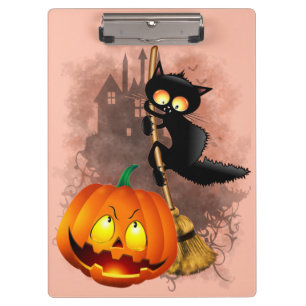 Cat Scared by Pumpkin Fun Halloween Character Clipboard