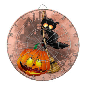 Cat Scared by Pumpkin Fun Halloween Character Dartboard