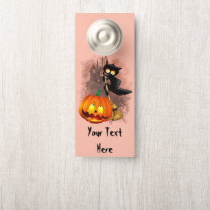 Cat Scared by Pumpkin Fun Halloween Character Door Hanger