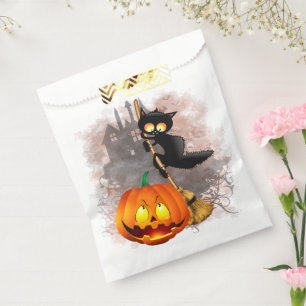 Cat Scared by Pumpkin Fun Halloween Character Favour Bag