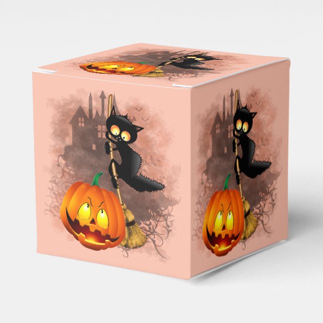 Cat Scared by Pumpkin Fun Halloween Character Favour Box (Front Side)