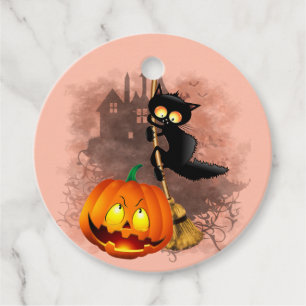 Cat Scared by Pumpkin Fun Halloween Character Favour Tags
