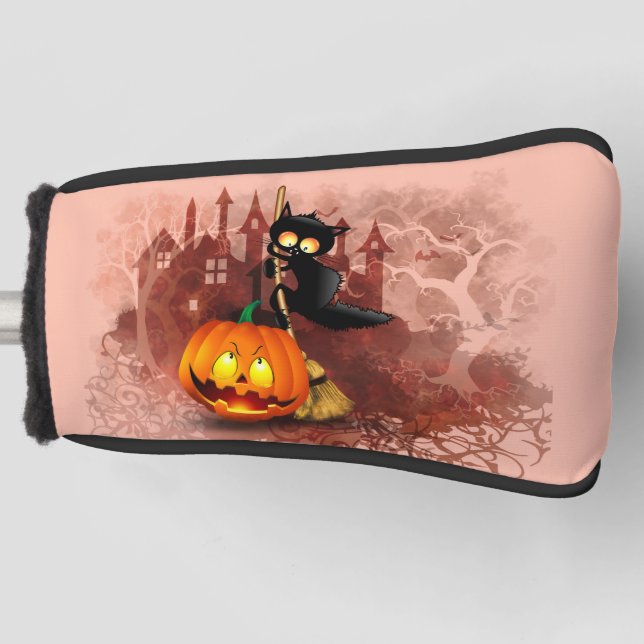 Cat Scared by Pumpkin Fun Halloween Character Golf Head Cover (Front)