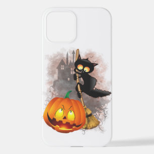 Cat Scared by Pumpkin Fun Halloween Character iPhone 12 Case