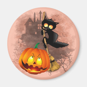 Cat Scared by Pumpkin Fun Halloween Character Magnet