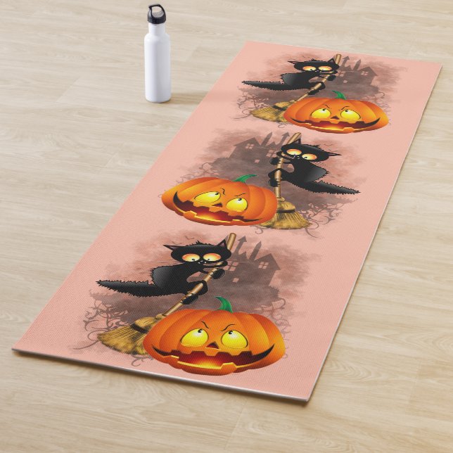 Cat Scared by Pumpkin Fun Halloween Character Yoga Mat (In Situ)