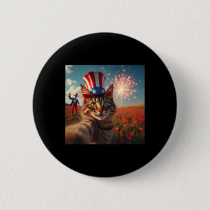 Cat Selfie 4th Of July American Flag Patriotic Usa 6 Cm Round Badge