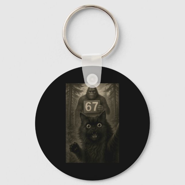Cat Selfie 67 Meme Six Seven Funny Bigfoot  Key Ring (Front)