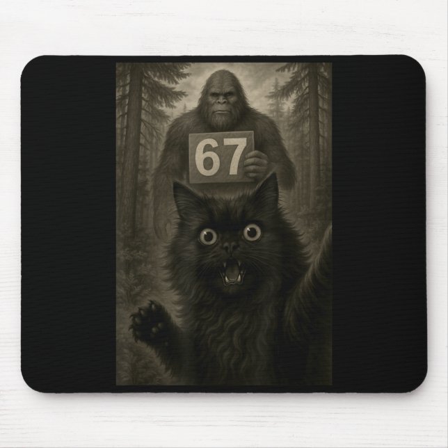 Cat Selfie 67 Meme Six Seven Funny Bigfoot  Mouse Pad (Front)