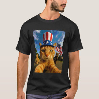 Cat Selfie American Flag 4th Of July Patriotic Kit T-Shirt
