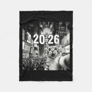 Cat Selfie At New York Happy New Years Eve 2026 Ba Fleece Blanket