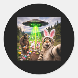 Cat Selfie Bigfoot Bunny UFO Easter Humour Classic Round Sticker