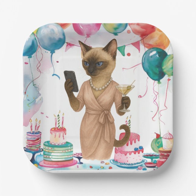 Cat Selfie Birthday Party  Paper Plate (Front)