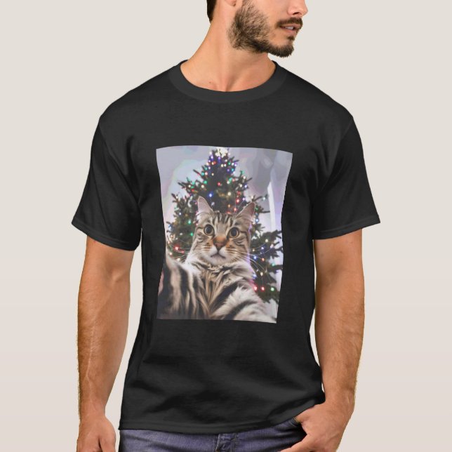Cat Selfie Christmas Tree T-Shirt (Front)