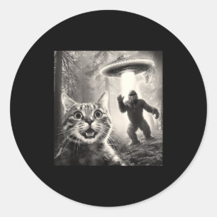 Cat Selfie Forest Trees Alien Ufo Bigfoot Humor Sa Classic Round Sticker
