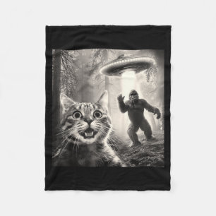 Cat Selfie Forest Trees Alien Ufo Bigfoot Humor Sa Fleece Blanket