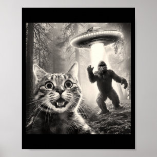 Cat Selfie Forest Trees Alien Ufo Bigfoot Humour S Poster