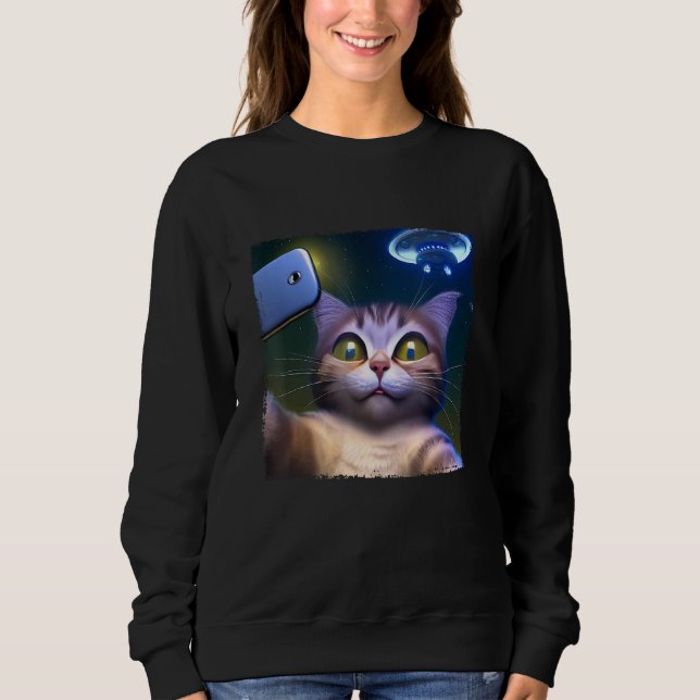 Cat Selfie in Front of UFO Sweatshirt (Front)