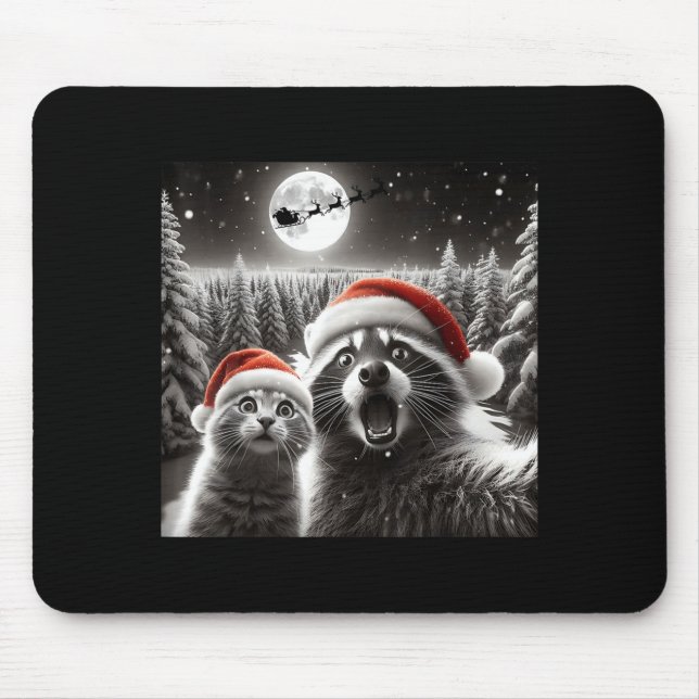 Cat Selfie Racoon Funny Santa Christmas Dog  Mouse Pad (Front)