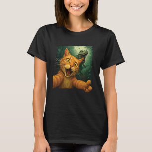 Cat Selfie T-Rex Chase Funny Dinosaur Meme Graphic T-Shirt