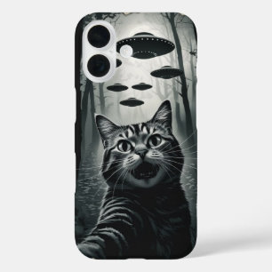 Cat Selfie UFO Abduction: Feline Alien Encounter iPhone 16 Case