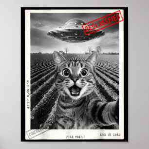 Cat Selfie Ufo Alien Funny Surprised Cat Meme Men  Poster