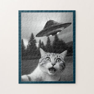 Cat Selfie UFO Jigsaw Puzzle Funny