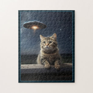Cat Selfie UFO Jigsaw Puzzle Funny Alien