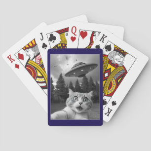 Cat Selfie UFO Keychain Funny Alien Abduction Playing Cards